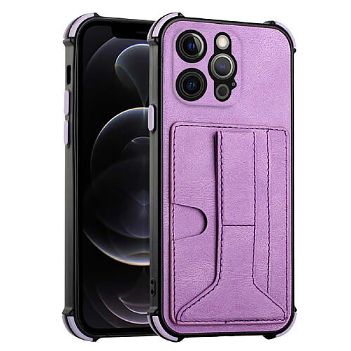 Coque en TPU + PU avec béquille et porte-cartes violet pour votre Apple iPhone 12 Pro 6.1 pouces