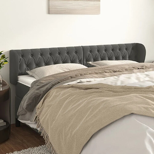 Maison Chic Tête de lit scandinave avec oreilles,meuble de chambre Gris foncé 203x23x78/88 cm Velours -MN31284