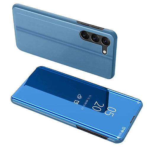 Htdmobiles Housse pour Samsung Galaxy S24 5G - etui coque portefeuille clear view miroir + film ecran - BLEU