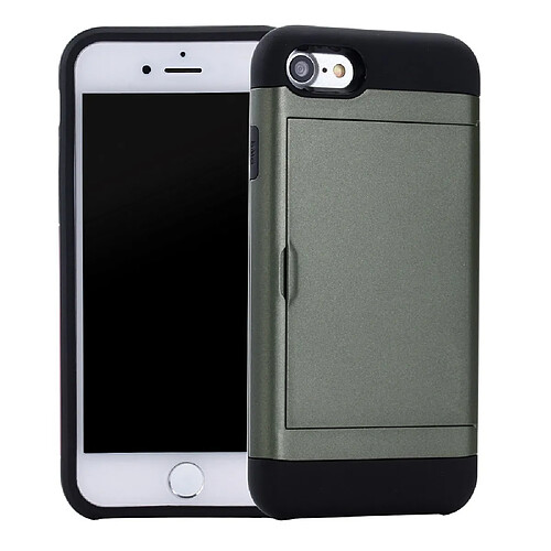 Coque en TPU slide hybride avec porte-carte vert armé pour votre Apple iPhone SE (2nd Generation)/8/7