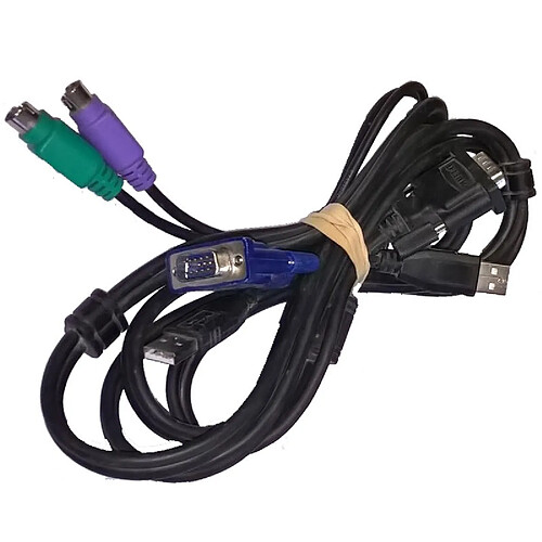 Câble adaptateur KVM D-Link VGA + USB Male vers VGA + USB + PS/2 Male 1.8m Noir · Occasion