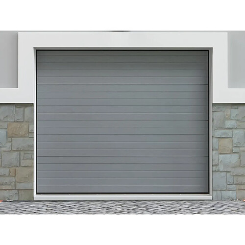 Porte de garage sectionnelle effet rainuré gris avec moteur Somfy L254 x H218 cm - NORIA