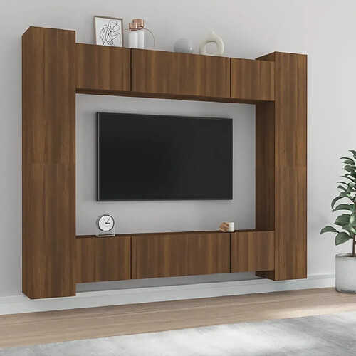 Maison Chic Ensemble de meubles TV 8 pcs | Banc TV Moderne pour salon | Meuble de Rangement - Chêne marron Bois d'ingénierie -MN13634