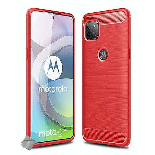 Htdmobiles Coque silicone gel carbone pour Motorola Moto G 5G + film ecran - ROUGE