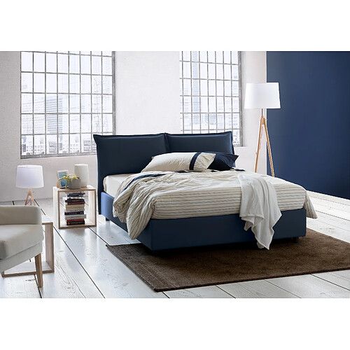 Autrement Talamo Italia Veronica lit double avec conteneur, Made in Italy, en tissu déhoussable, 160x190 cm, avec ouverture frontale, Bleu, avec matelas inclus.