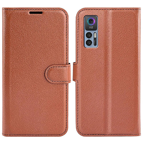 Etui en PU texture litchi avec support, marron pour votre TCL 30 5G