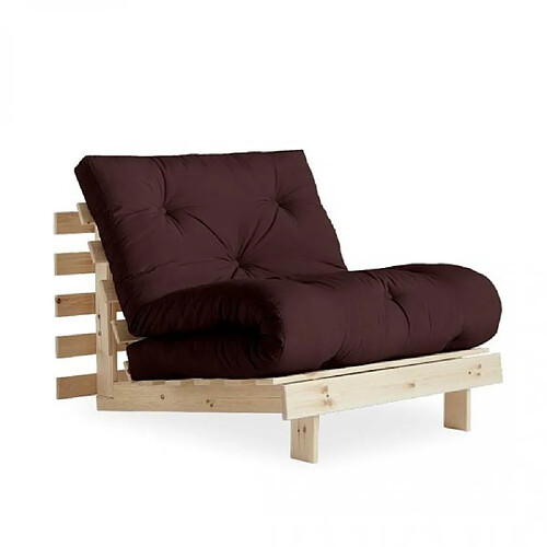 Inside 75 Fauteuil convertible futon ROOTS pin naturel coloris marron couchage 90 x 200 cm.