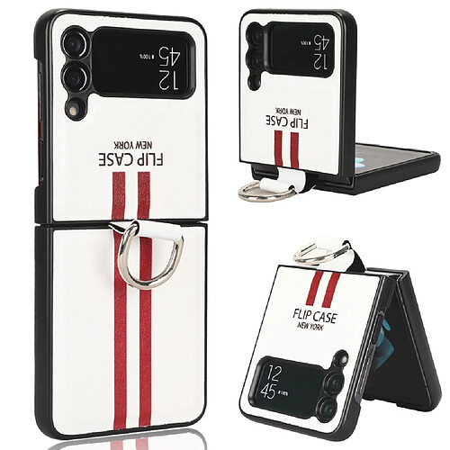 Coque en TPU + PU motif à rayures colorées avec anneau de fixation pour votre Samsung Galaxy Z Flip4 5G - blanc