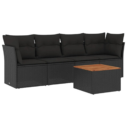 Maison Chic Salon de jardin 5 pcs avec coussins | Ensemble de Table et chaises | Mobilier d'Extérieur noir résine tressée -GKD27597