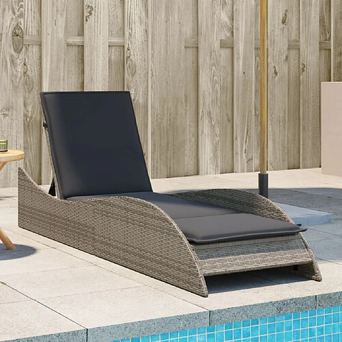 Maison Chic Chaise longue, Transat, Bain de Soleil avec coussin gris 60x205x73 cm résine tressée