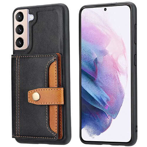 Coque en TPU + PU antichoc avec béquille et porte-carte noir pour votre Samsung Galaxy S22