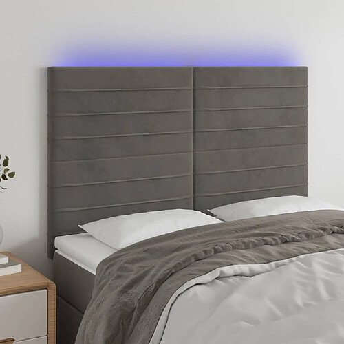 vidaXL Tête de lit à LED Gris foncé 144x5x118/128 cm Velours