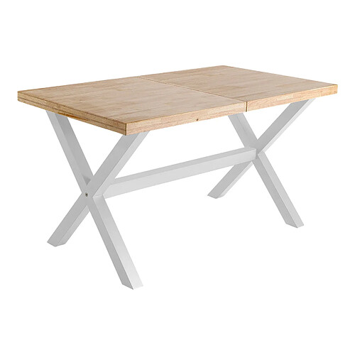 Pegane Table à manger rectangulaire extensible en bois coloris chêne / pieds blanc - Longueur 140 -220 x profondeur 90 x hauteur 76 cm