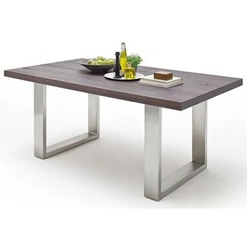 Table à manger en chêne massif teinté vielli laqué - L.240 x H.76 x P.100 cm -PEGANE-