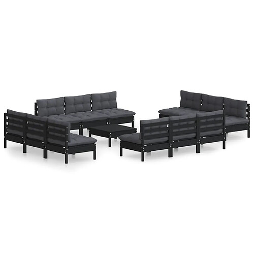 Maison Chic Salon de jardin 13 pcs + coussins - Mobilier/Meubles de jardin - Table et chaises d'extérieur anthracite Bois de pin -MN70883