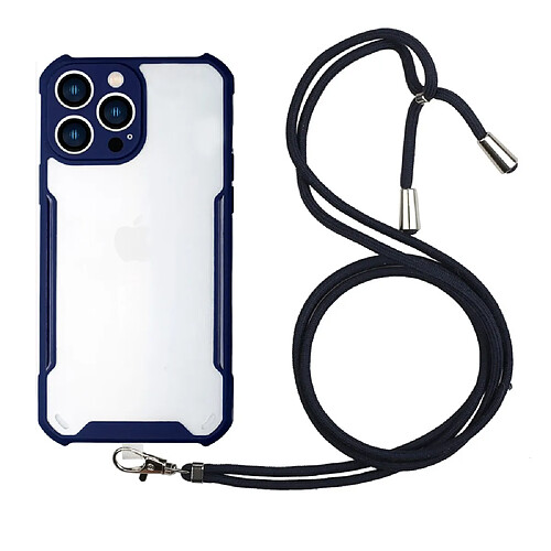 Coque en TPU + acrylique hybride avec lanière bleu foncé pour votre Apple iPhone 13 Pro 6.1 pouces