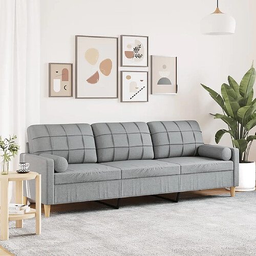 vidaXL Canapé 3 places avec oreillers gris clair 210 cm tissu