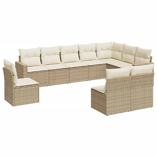 Maison Chic Salon de jardin avec coussins 10 pcs | Ensemble de Table et chaises | Mobilier d'Extérieur beige résine tressée -GKD95486