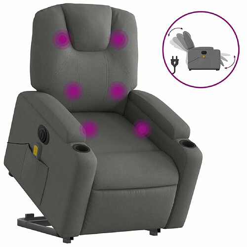 Maison Chic Fauteuil Relax pour salon, Fauteuil inclinable de massage électrique Gris foncé Tissu -GKD13574