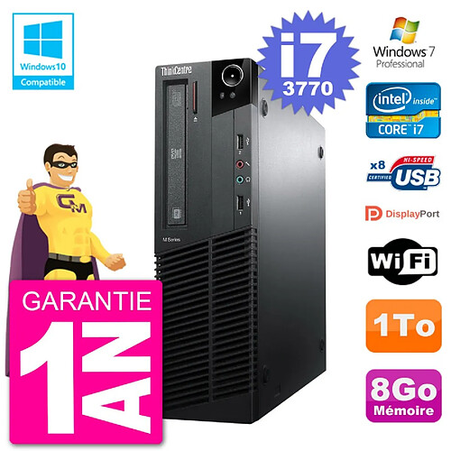 PC Lenovo ThinkCentre M82 SFF i7-3770 RAM 8Go Disque Dur 1To Graveur DVD Wifi W7 · Occasion