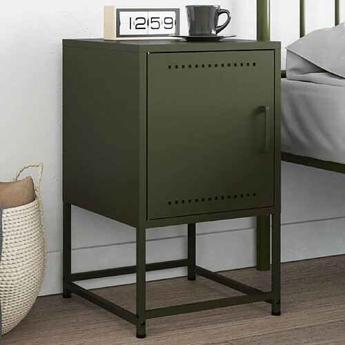 vidaXL Table de chevet vert olive 36x39x60,5 cm acier