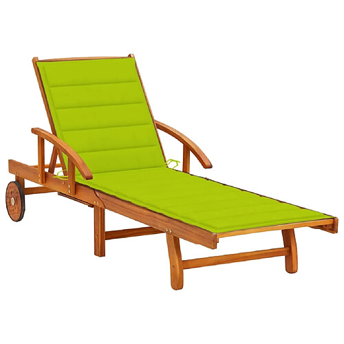 Helloshop26 Transat chaise longue bain de soleil lit de jardin terrasse meuble d'extérieur avec coussin bois d'acacia solide 02_0012361