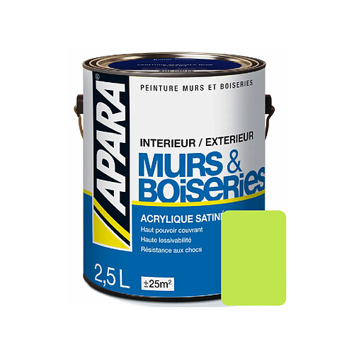 Apara Peinture intérieure couleur, acrylique satinée-2.5 litres-Anis