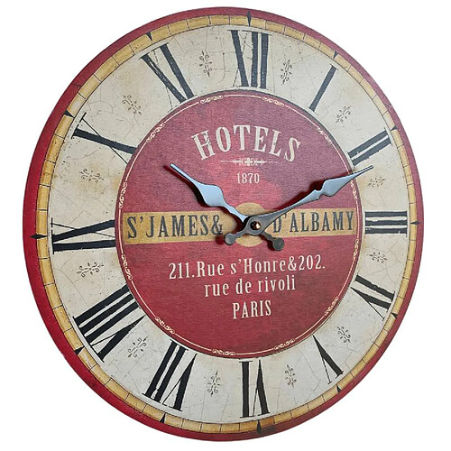 L'Héritier Du Temps Horloge Murale Pendule Ronde de Cuisine ou Salon en Bois et Papier Hotels St James 4x34x34cm