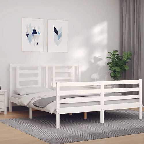 Maison Chic Lit adulte - Cadre Structure de lit avec tête de lit Contemporain blanc 160x200 cm bois massif -MN99145