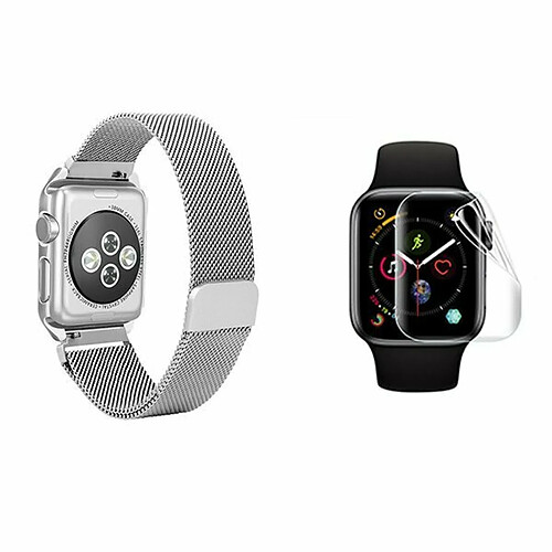 PHONECARE Kit Bracelet Milanais Avec Fermoir Magnétique + Film de Gel Full Cover pour Apple Watch Edition Series 7 - 41mm - Gris