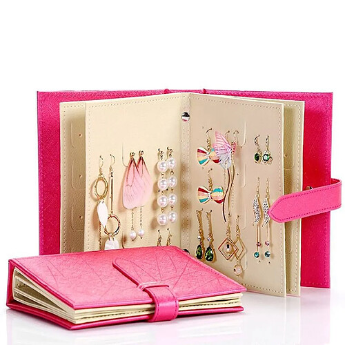 Universal Boucles d'oreilles Boîte de rangement Organiseur Boucles d'oreilles Porte-livre Design Portable Voyage Bijoux Stockage Cosmétiques Affichage Sacs Boîte | Boîtes de rangement (rose)