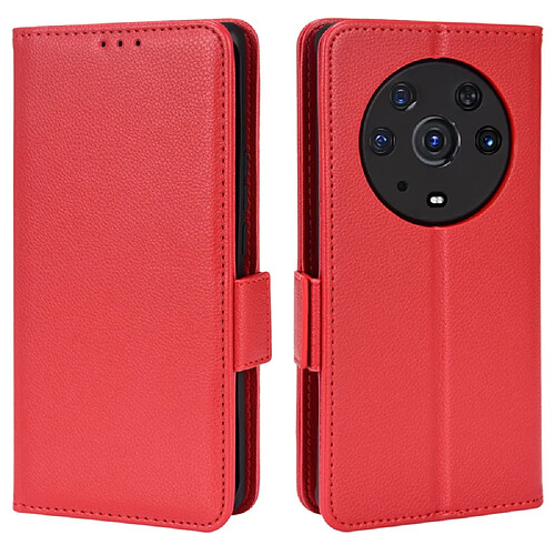 Etui en PU texture litchi, fermoir aimanté avec support rouge pour votre Honor Magic3 Pro