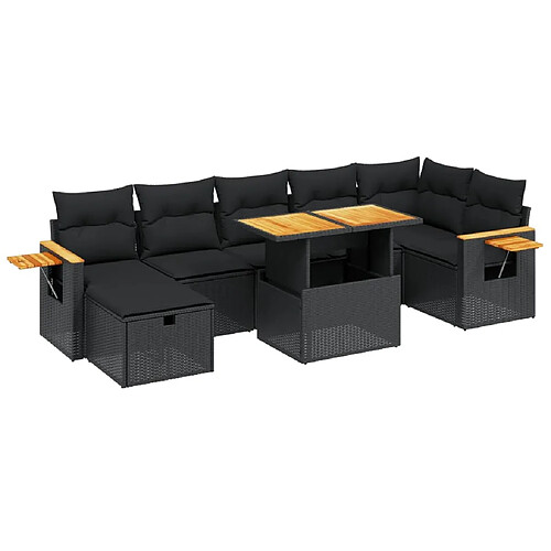 Maison Chic Ensemble Tables et chaises d'extérieur 8 pcs avec coussins,Salon de jardin noir résine tressée -GKD738767