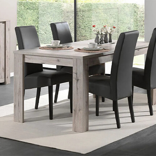 Mes Ensemble table 160 cm décor chêne et 4 chaises en PU noir - FUMAY