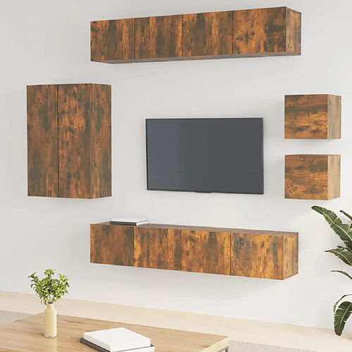 Maison Chic Ensemble de meubles TV 8 pcs | Banc TV Moderne pour salon | Meuble de Rangement - Chêne fumé Bois d'ingénierie -MN63340