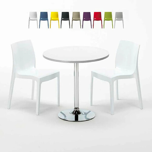 Grand Soleil Table Ronde et 2 Chaises Colorées Set In