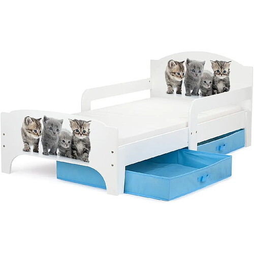 Leomark Moderne Lit d'Enfant Smart en bois avec un matelas Chats