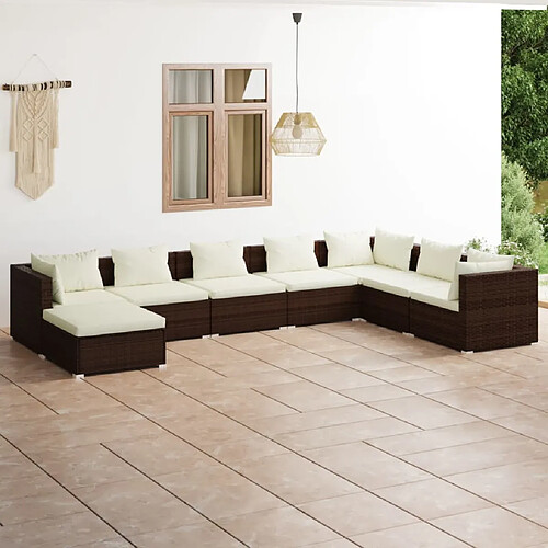 vidaXL Salon de jardin 8 pcs avec coussins Résine tressée Marron