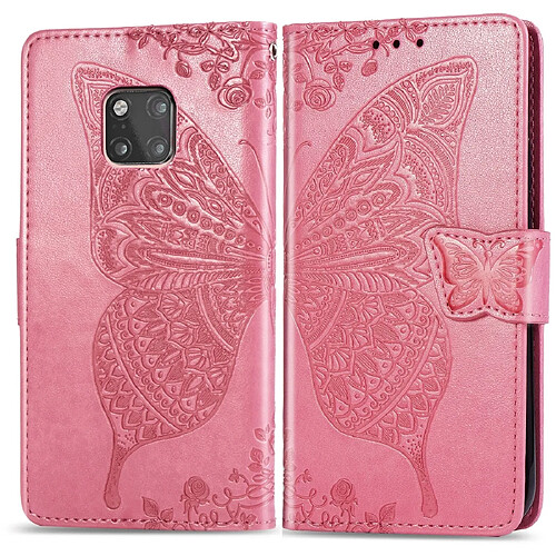 Wewoo Housse Coque Étui en cuir à rabat horizontal Butterfly Love Flowers gaufrage pour Huawei Mate 20 Proavec support et emplacements cartes et porte-monnaie Rose