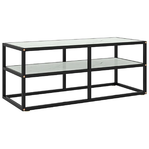 Maison Chic Meuble TV scandinave - Banc TV pour salon noir avec verre marbre blanc 100x40x40 cm -MN15522