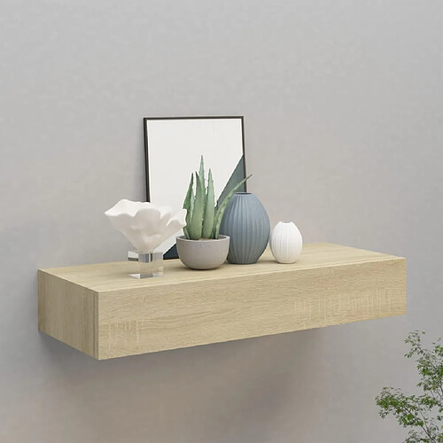 vidaXL Étagère à tiroir murale chêne 60x23,5x10 cm MDF