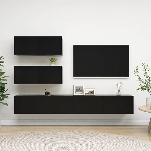 vidaXL Ensemble de meuble TV 4 pcs Noir Bois d'ingénierie