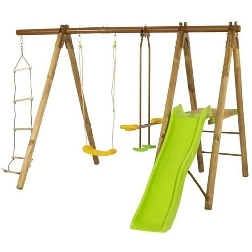 Trigano Station de jeux bois poutre métal 1,90 m, 5 enfants, Techwood Premium OREKA