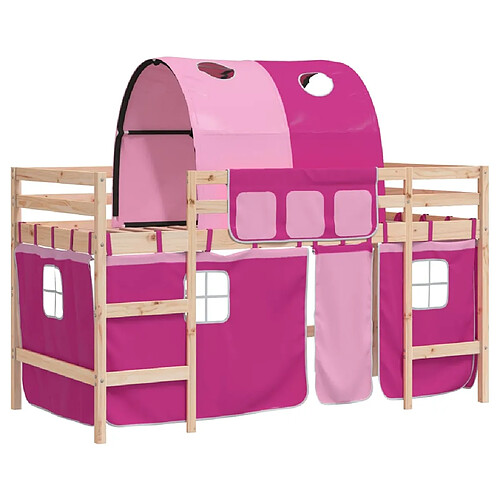 Vidaxl Lit mezzanine enfants avec tunnel rose 90x200cm bois pin massif