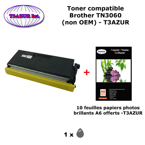 Toner compatible TN3060 pour imprimante Brother MFC 8220, 8240, 8240LT, 8440, 8840D, 8840DN+10f A6 brillants - T3AZUR