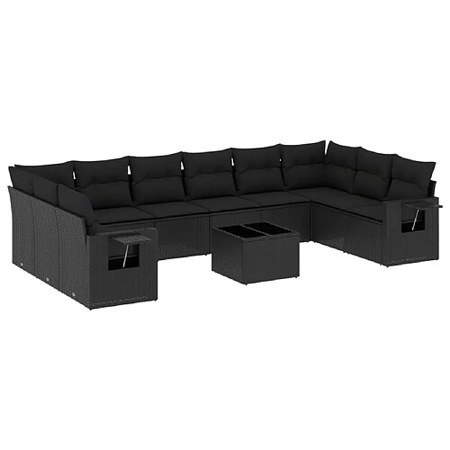 Maison Chic Salon de jardin 11 pcs avec coussins | Ensemble de Table et chaises | Mobilier d'Extérieur noir résine tressée -GKD73238