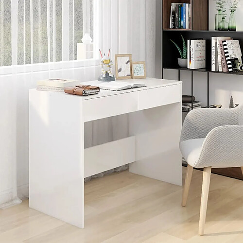 vidaXL Bureau Blanc brillant 101x50x76,5 cm Aggloméré