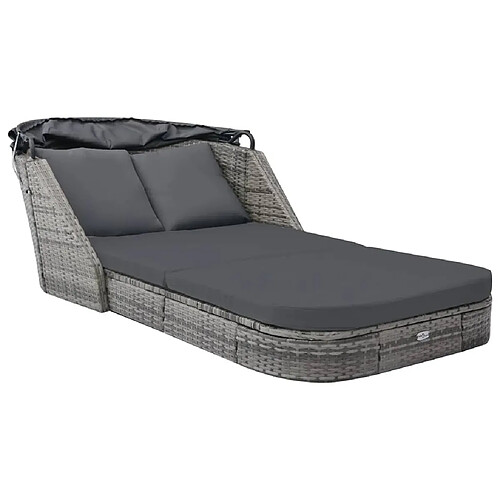 vidaXL Chaise longue avec auvent Résine tressée Anthracite