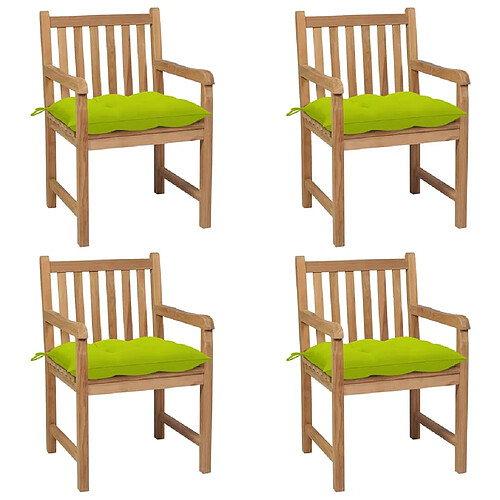 Maison Chic Lot de 4 Chaises de jardin avec coussins | Fauteuil chaises d'extérieur vert vif Teck solide -GKD51548