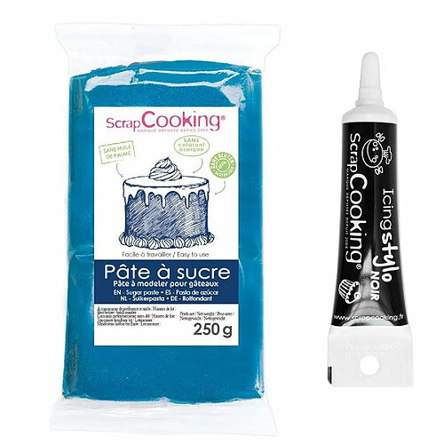 Scrapcooking Pâte à sucre bleu foncé 250 g + Stylo de glaçage noir